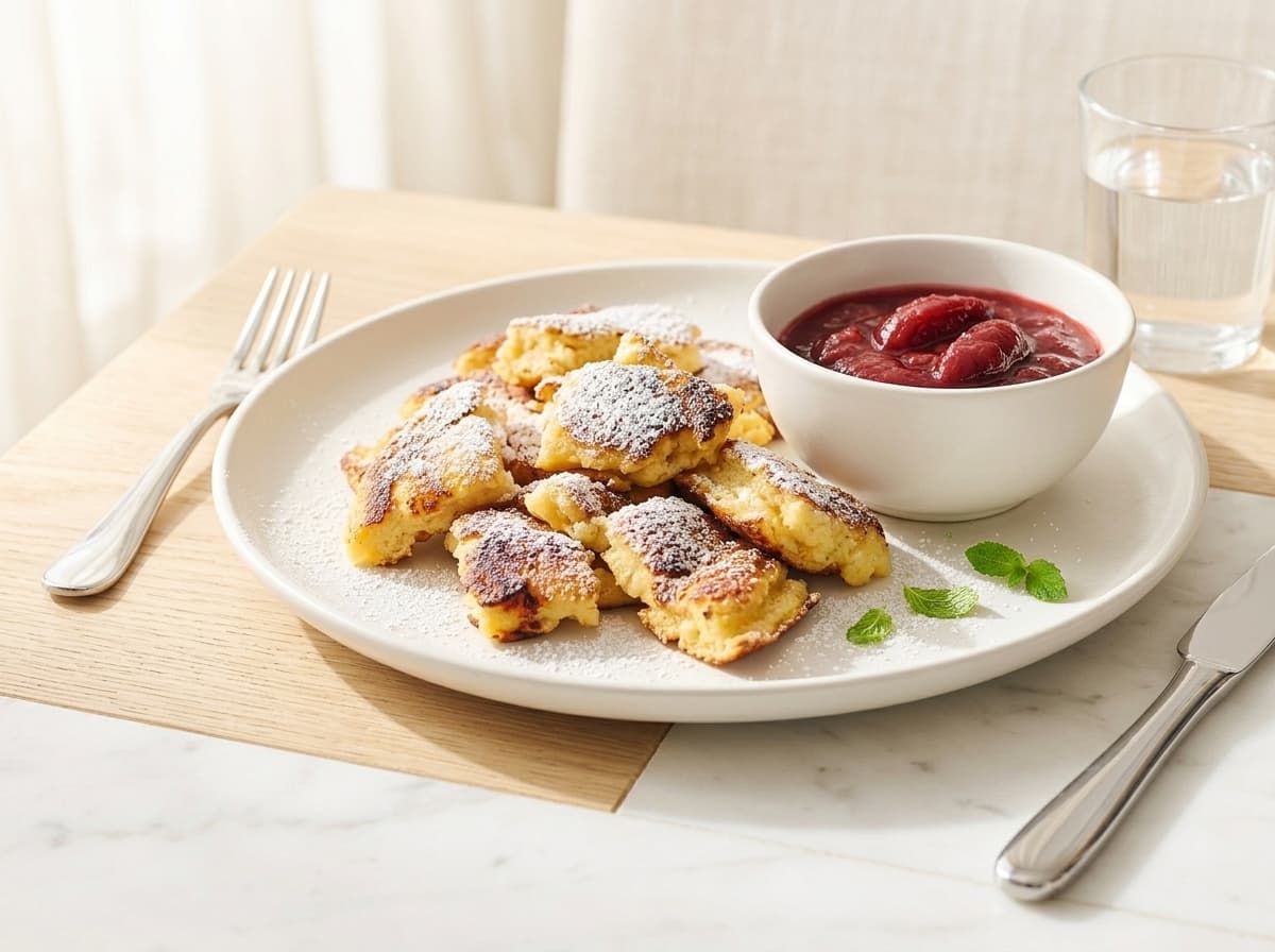Kaiserschmarren mit Puderzucker und Zwetschkenröster — Dessert Zürich